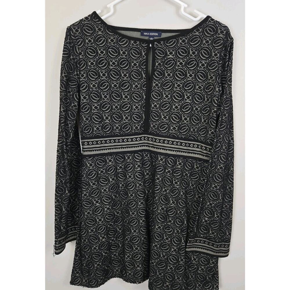 Max Edition Women's Black Gray Geo Print 3/4 Sleeve SMALL GOTH ROCK Metal